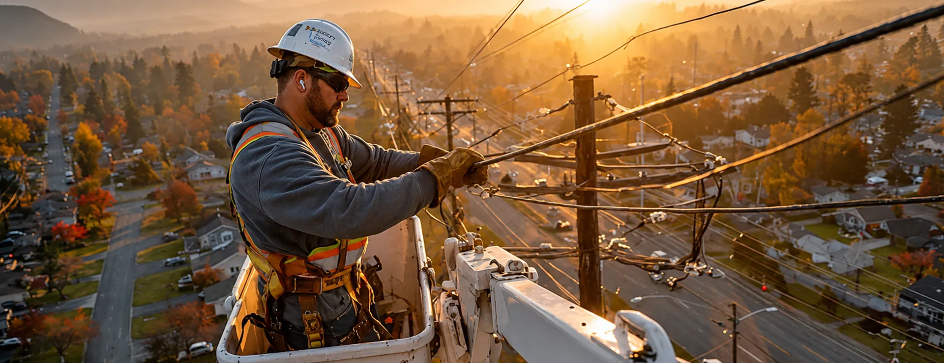 technician working on a power line